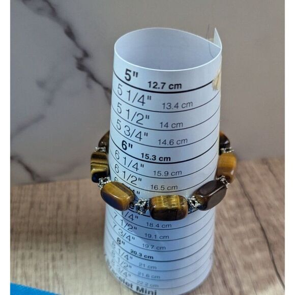 Tigers Eye Gemstone Necklace &  stretchy Bracelet Set With Silver-Tone Spacers - Picture 4 of 6